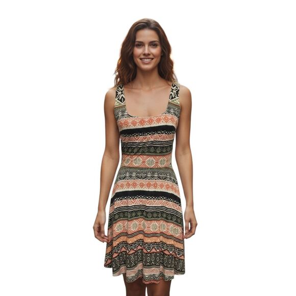 Loft Dresses & Skirts - Loft Sz 2 Geometric Black Orange Sleeveless Midi Dress